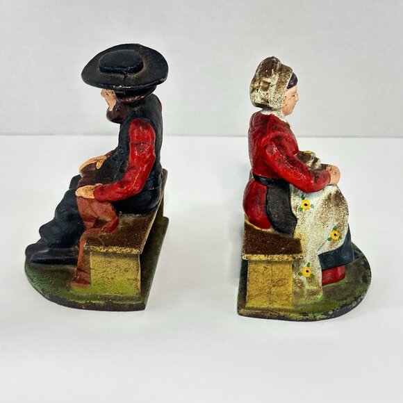 VTG Cast Iron Bookends/Door Stop Amish Man Woman Pennsylvania Dutch Wilton Stamp - Picture 4 of 11